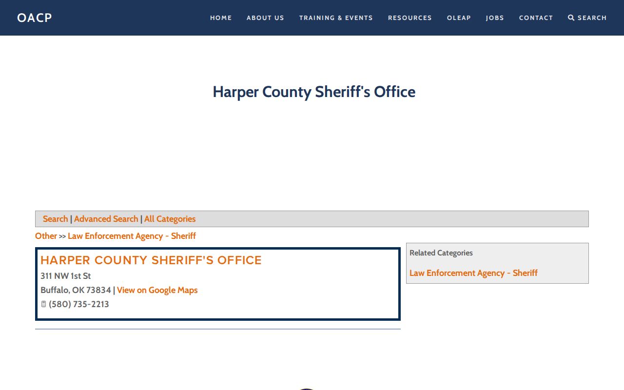 Harper County Sheriff’s Office contact page for booking-record requests